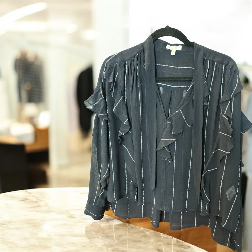 Joie Charcoal Striped Ruffle Blouse